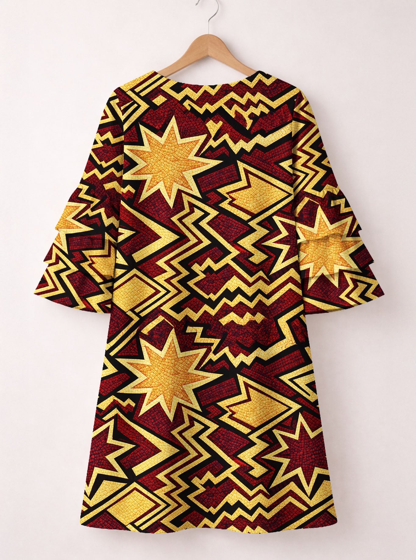 Burgundy Sheba Stacked Ruffle Sleeve Dress