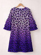 "Unstoppable" Amethyst Leopard Stacked Ruffle Sleeve Dress
