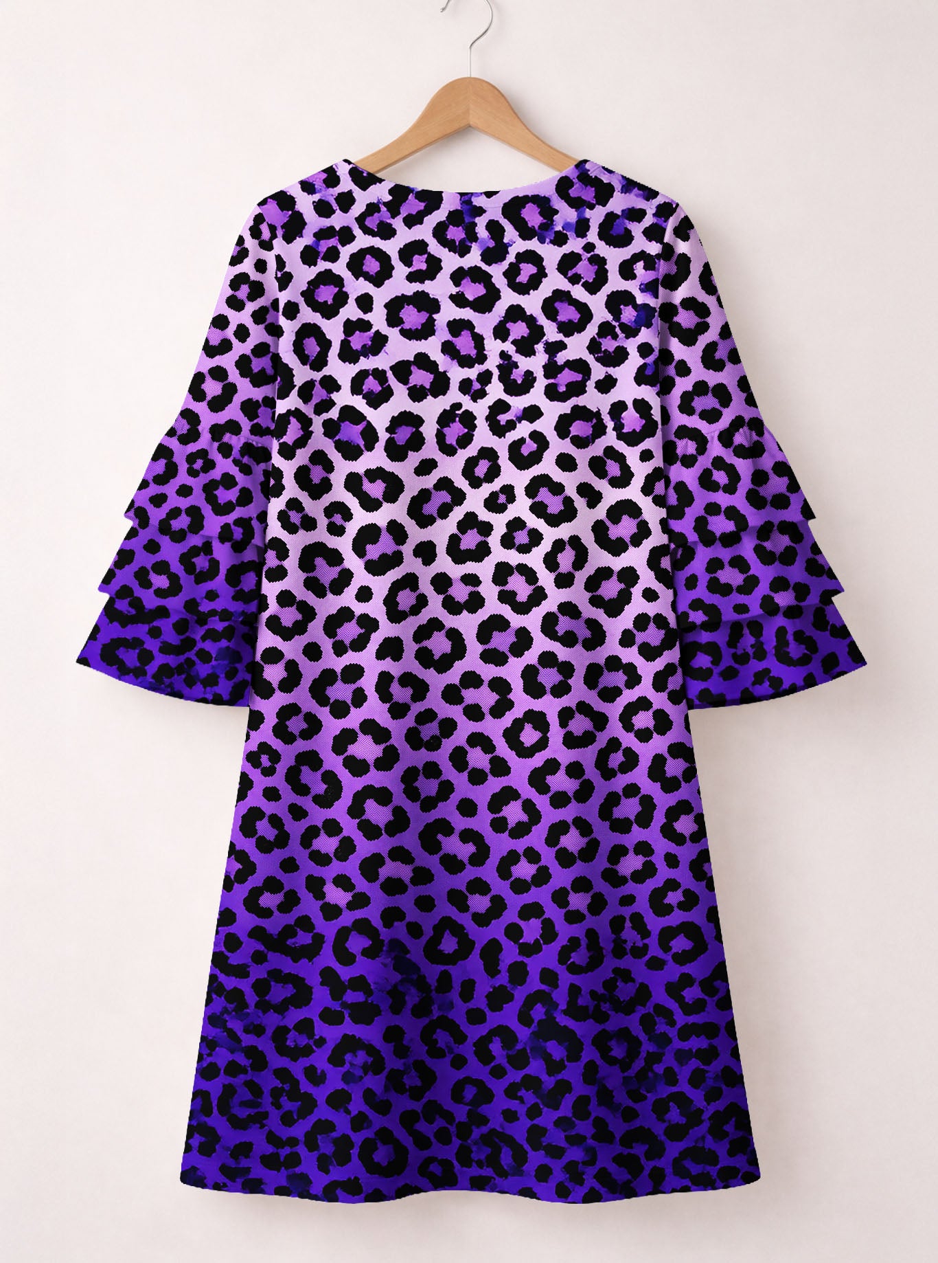 "Unstoppable" Amethyst Leopard Stacked Ruffle Sleeve Dress