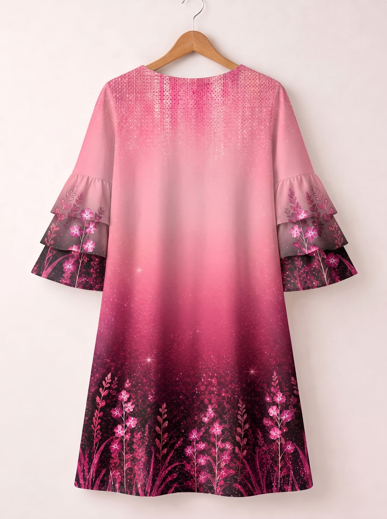 "August Queen Pink" Stacked Ruffle Sleeve Dress