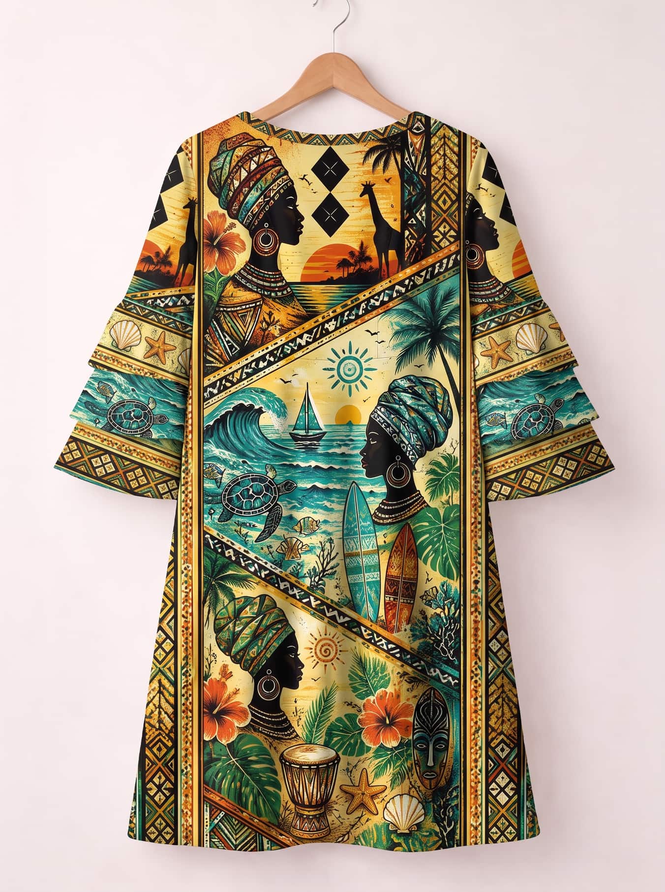 "Safari" Stacked Ruffle Sleeve Dress