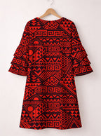 "Shaka" Burgundy Stacked Ruffle Sleeve Dress