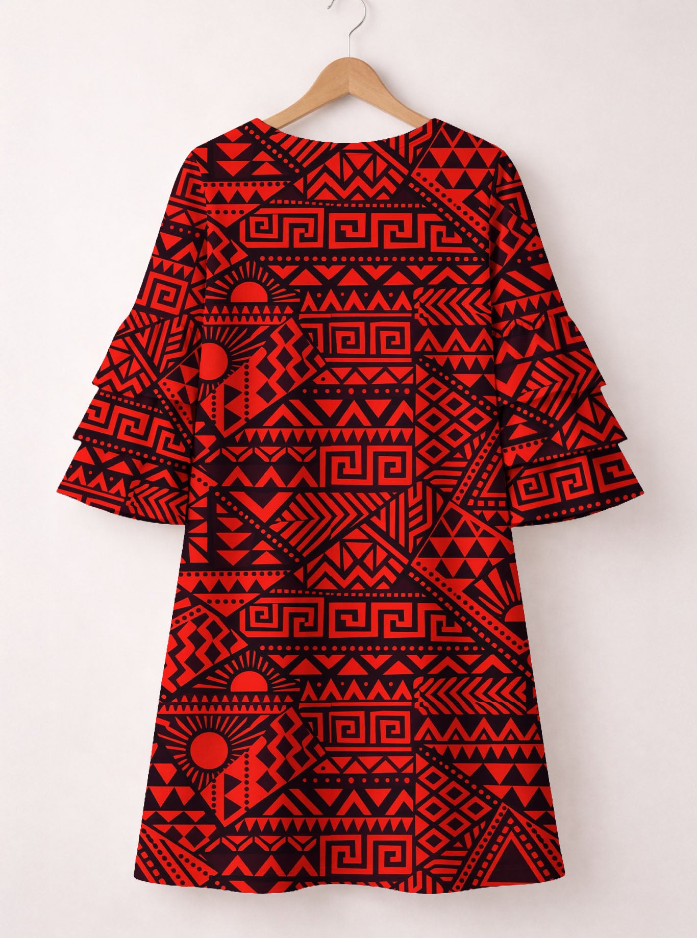 "Shaka" Burgundy Stacked Ruffle Sleeve Dress