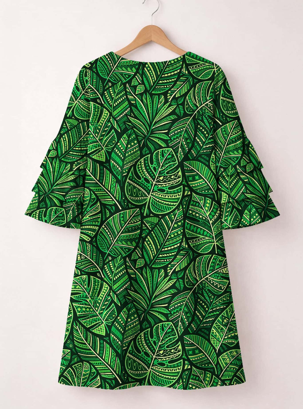 "Asili" Emerald Stacked Ruffle Sleeve Dress