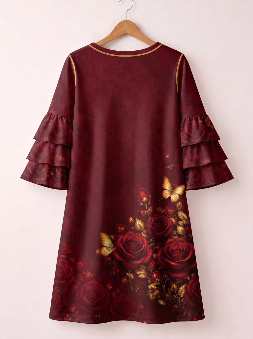 "August Girl Roses" Stacked Ruffle Sleeve Dress