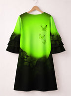 "Selah" Green Stacked Ruffle Sleeve Dress