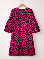 "Unstoppable" Pink Leopard Stacked Ruffle Sleeve Dress