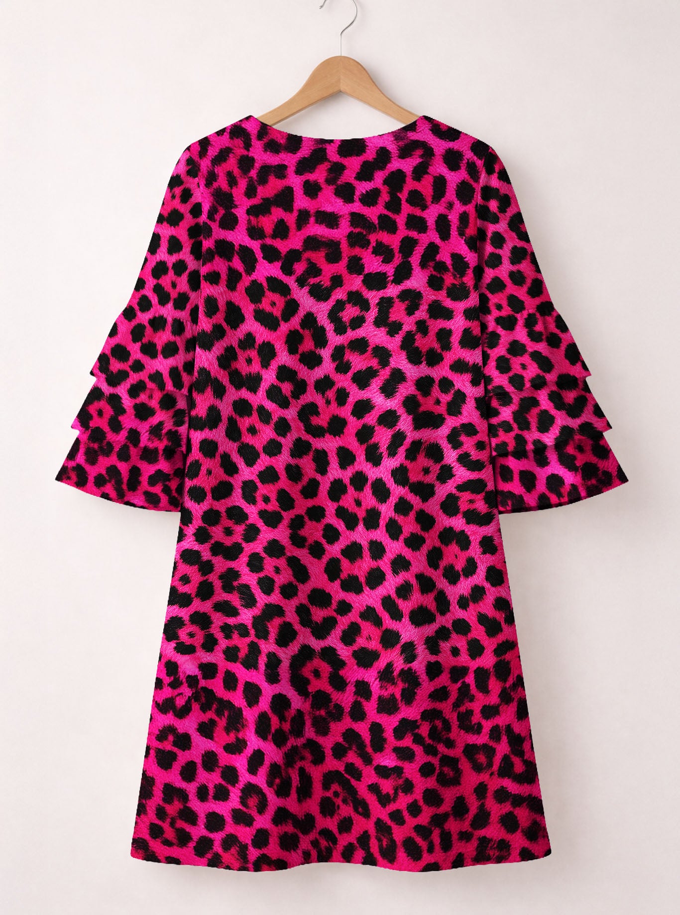 "Unstoppable" Pink Leopard Stacked Ruffle Sleeve Dress