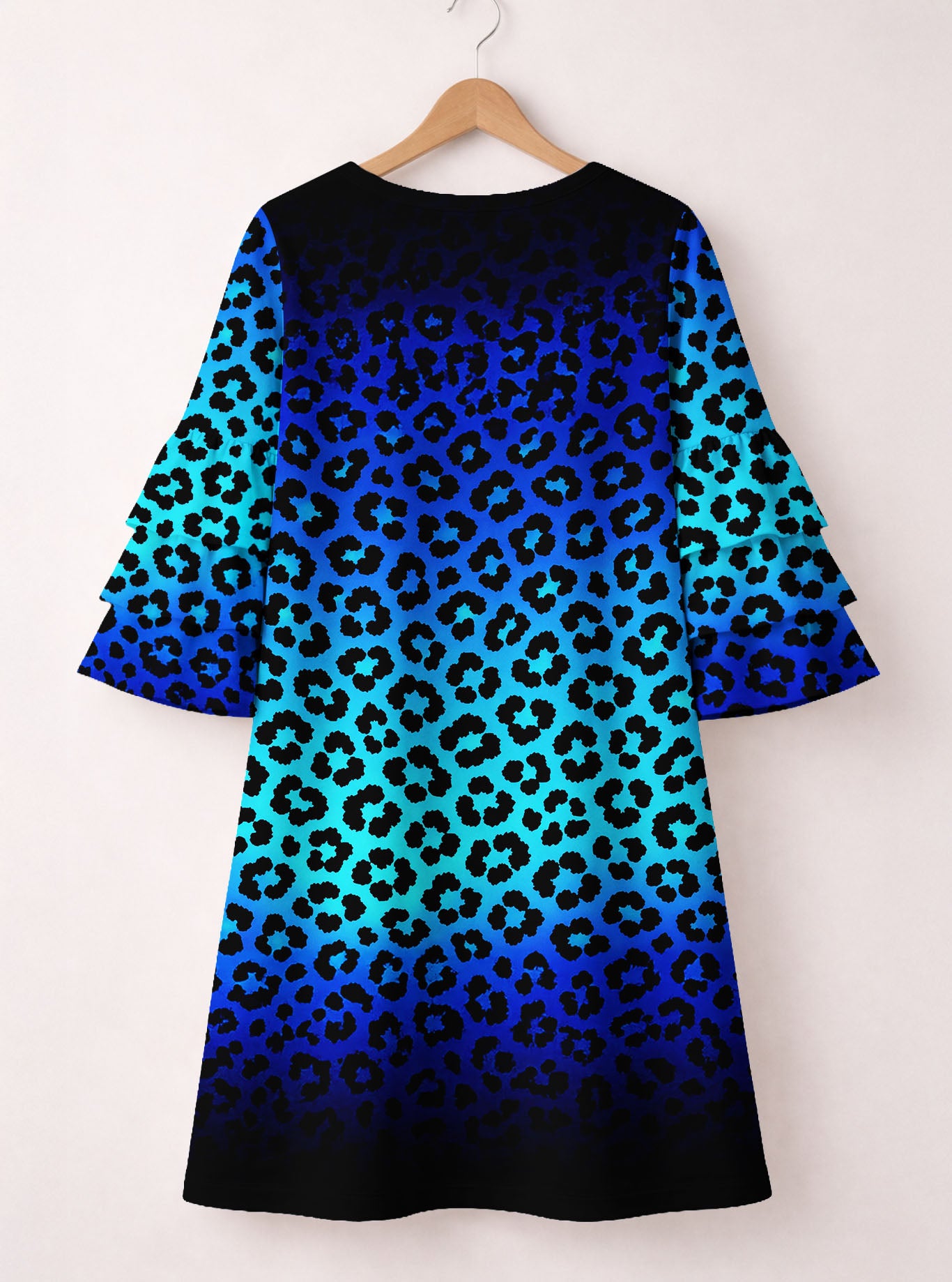 "Unstoppable" Sapphire Leopard Stacked Ruffle Sleeve Dress