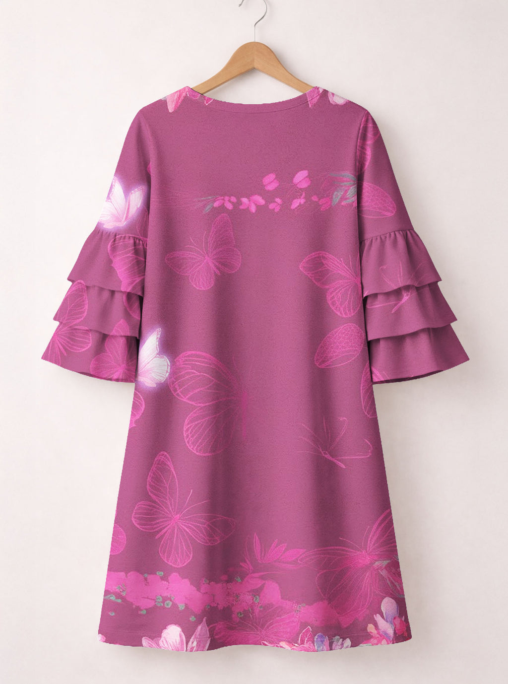"Imani" Wild Rose Stacked Ruffle Sleeve Dress