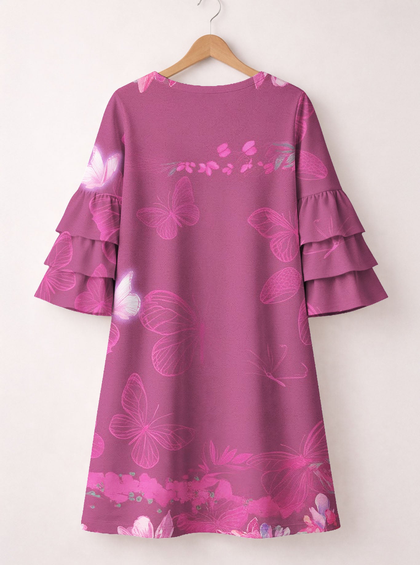 "Imani" Wild Rose Stacked Ruffle Sleeve Dress