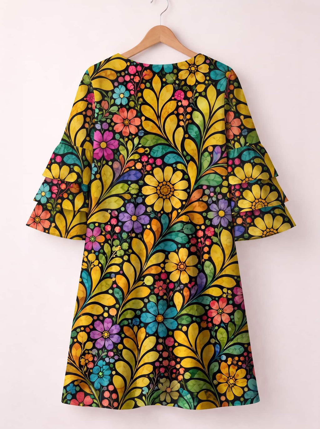 "Njano" Stacked Ruffle Sleeve Dress