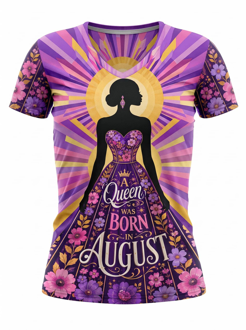 "August Queen Purple Bloom" V-Neck T-Shirt