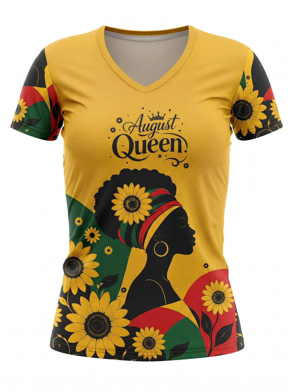 "August Queen Sunflower" V-Neck T-Shirt