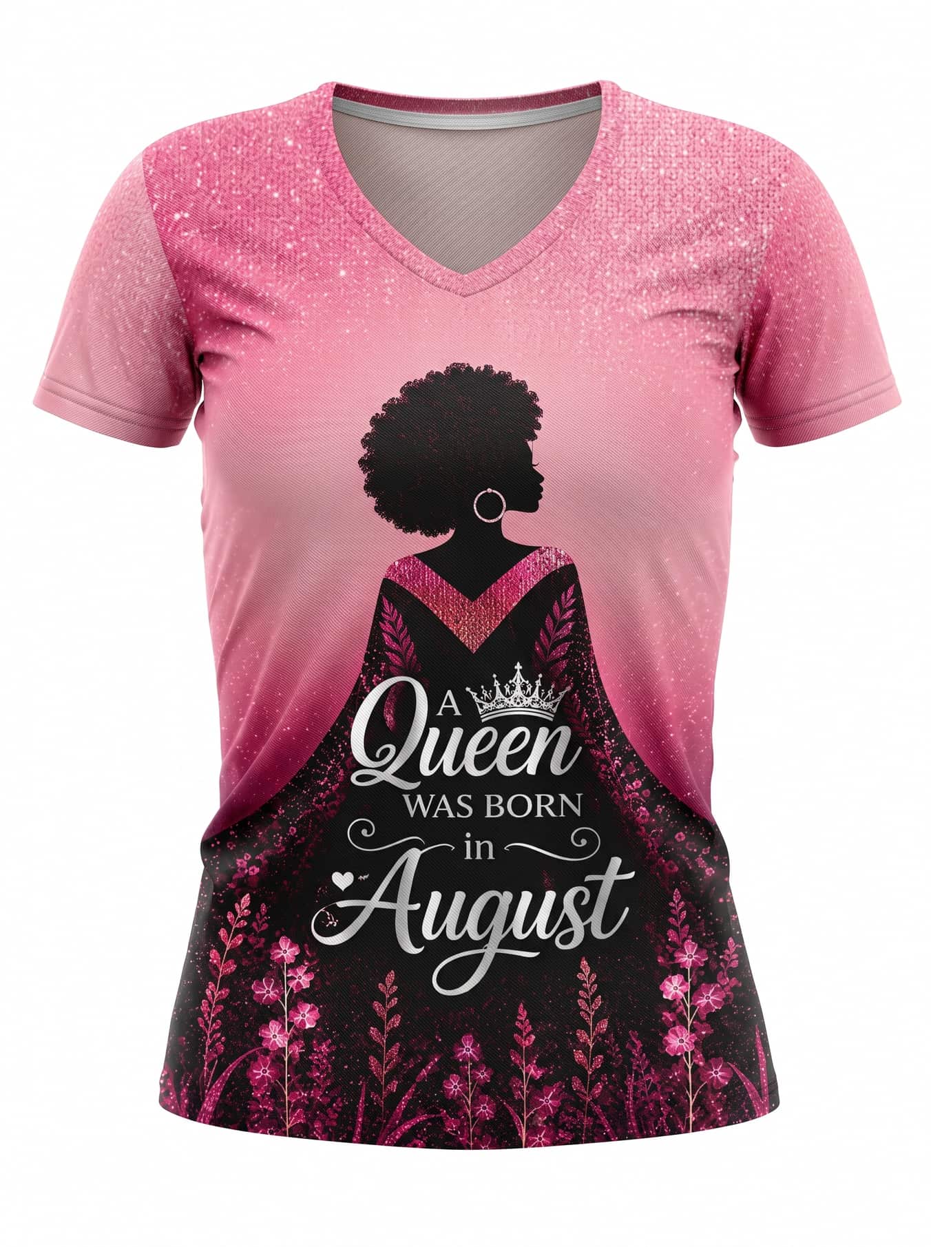 "August Queen Pink" V-Neck T-Shirt