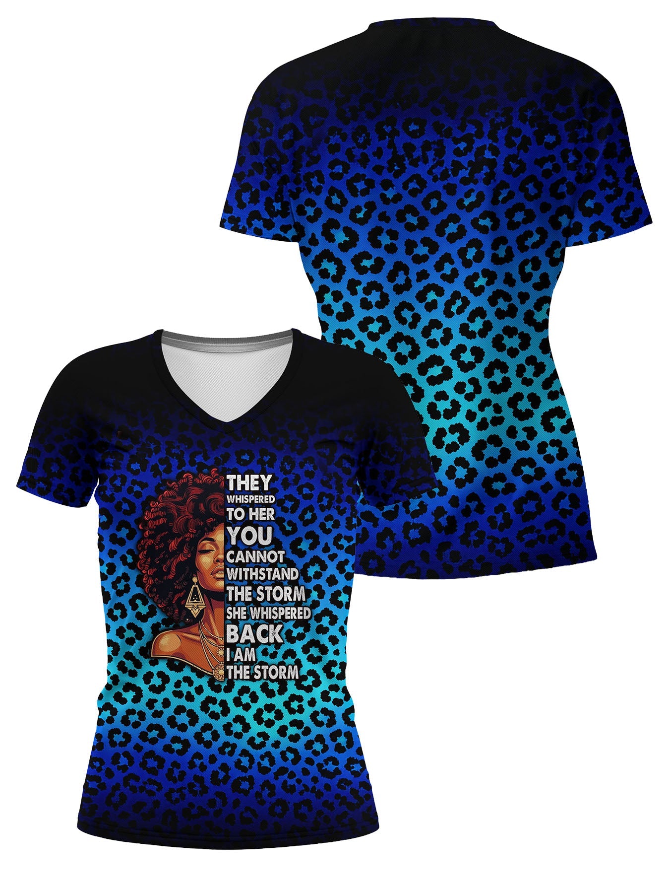 "Unstoppable" Sapphire Leopard V-Neck T-Shirt