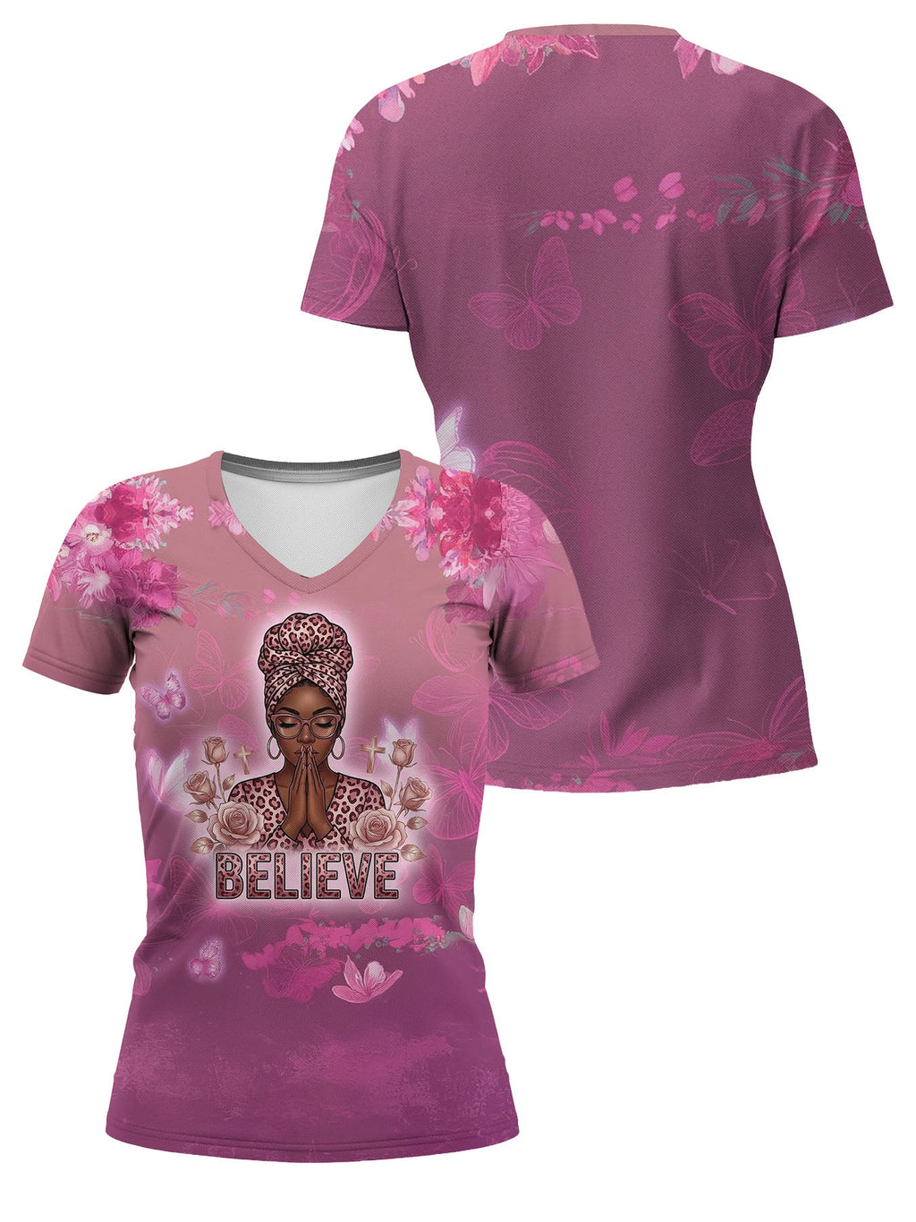 "Imani" Wild Rose V-Neck T-Shirt