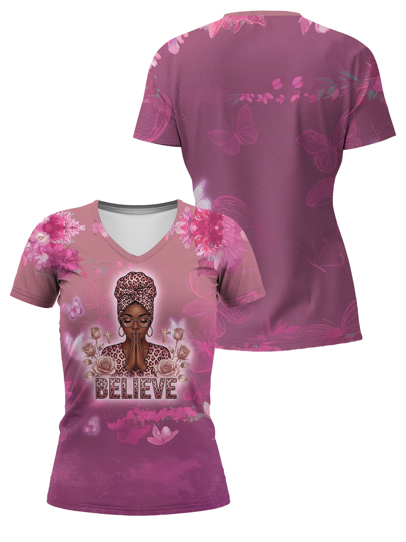 "Imani" Wild Rose V-Neck T-Shirt