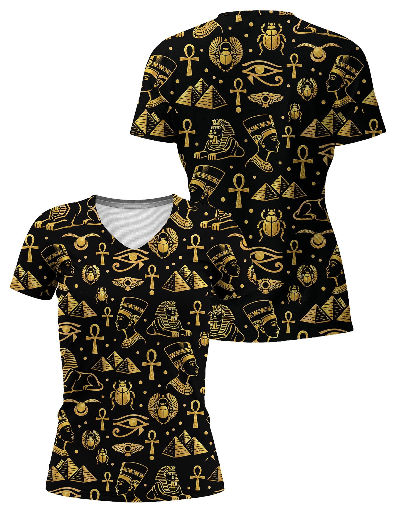 "Nefertiti" Black Gold V-Neck T-Shirt