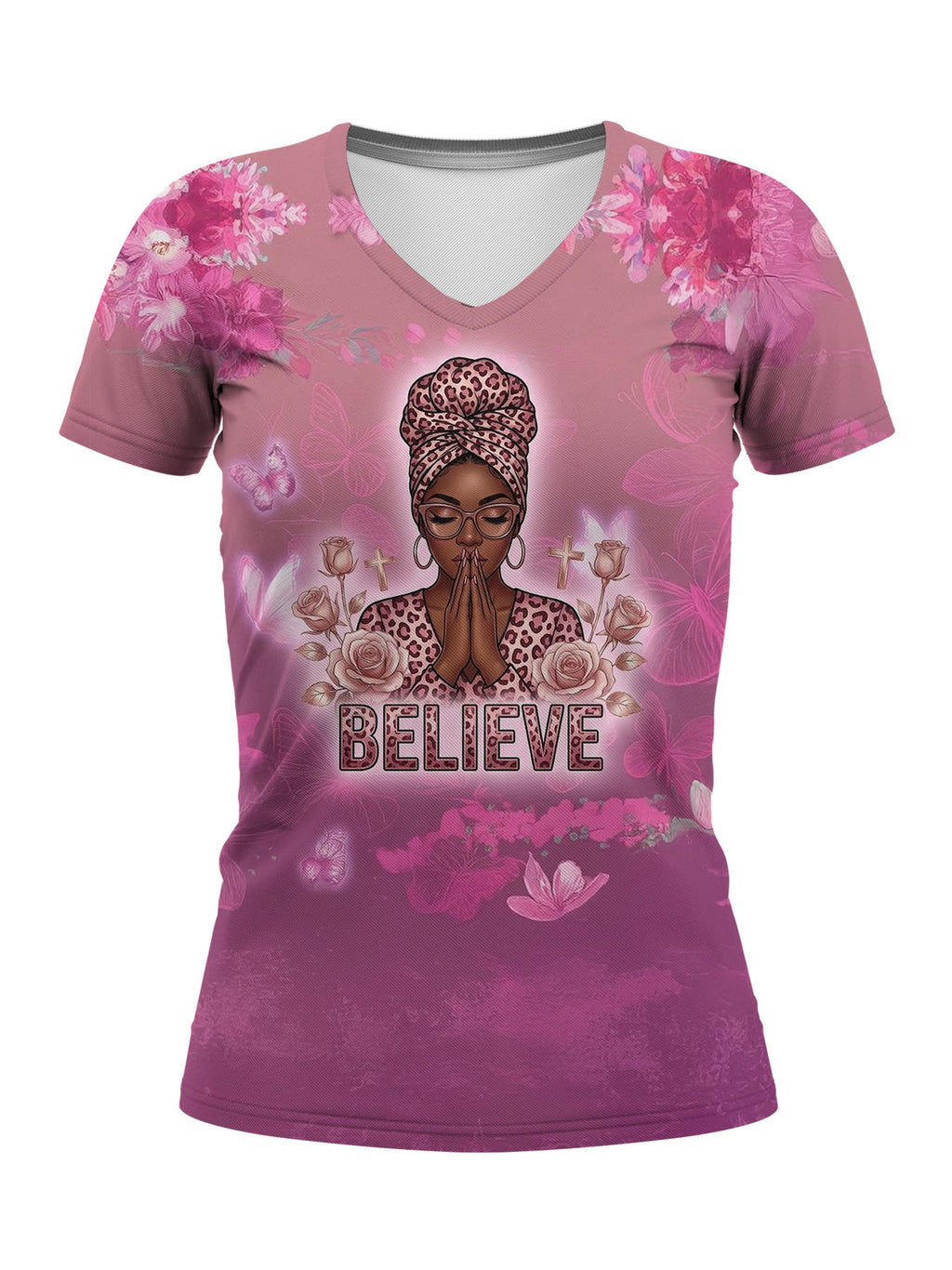 "Imani" Wild Rose V-Neck T-Shirt