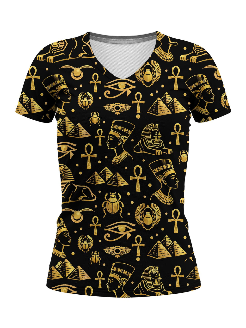 "Nefertiti" Black Gold V-Neck T-Shirt