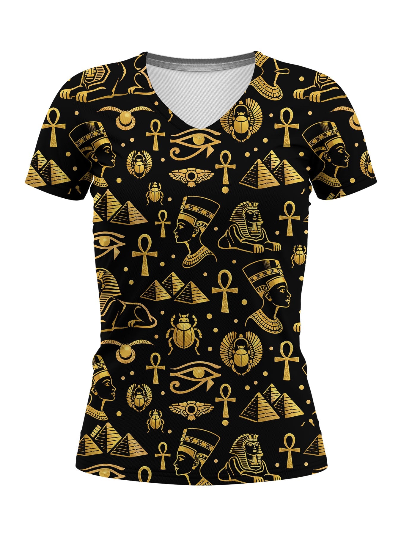 "Nefertiti" Black Gold V-Neck T-Shirt