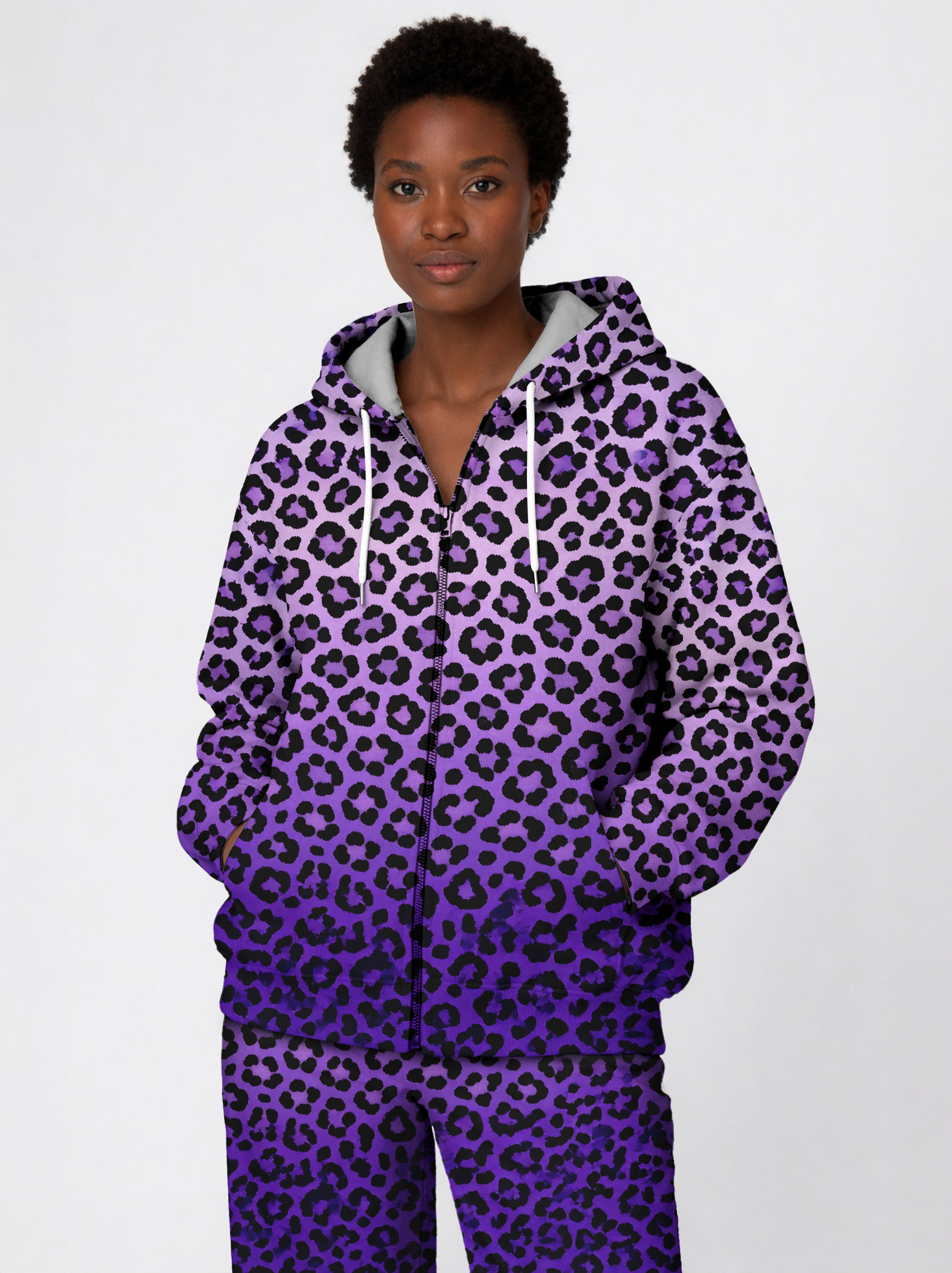 "Unstoppable" Amethyst Leopard Zip Hoodie