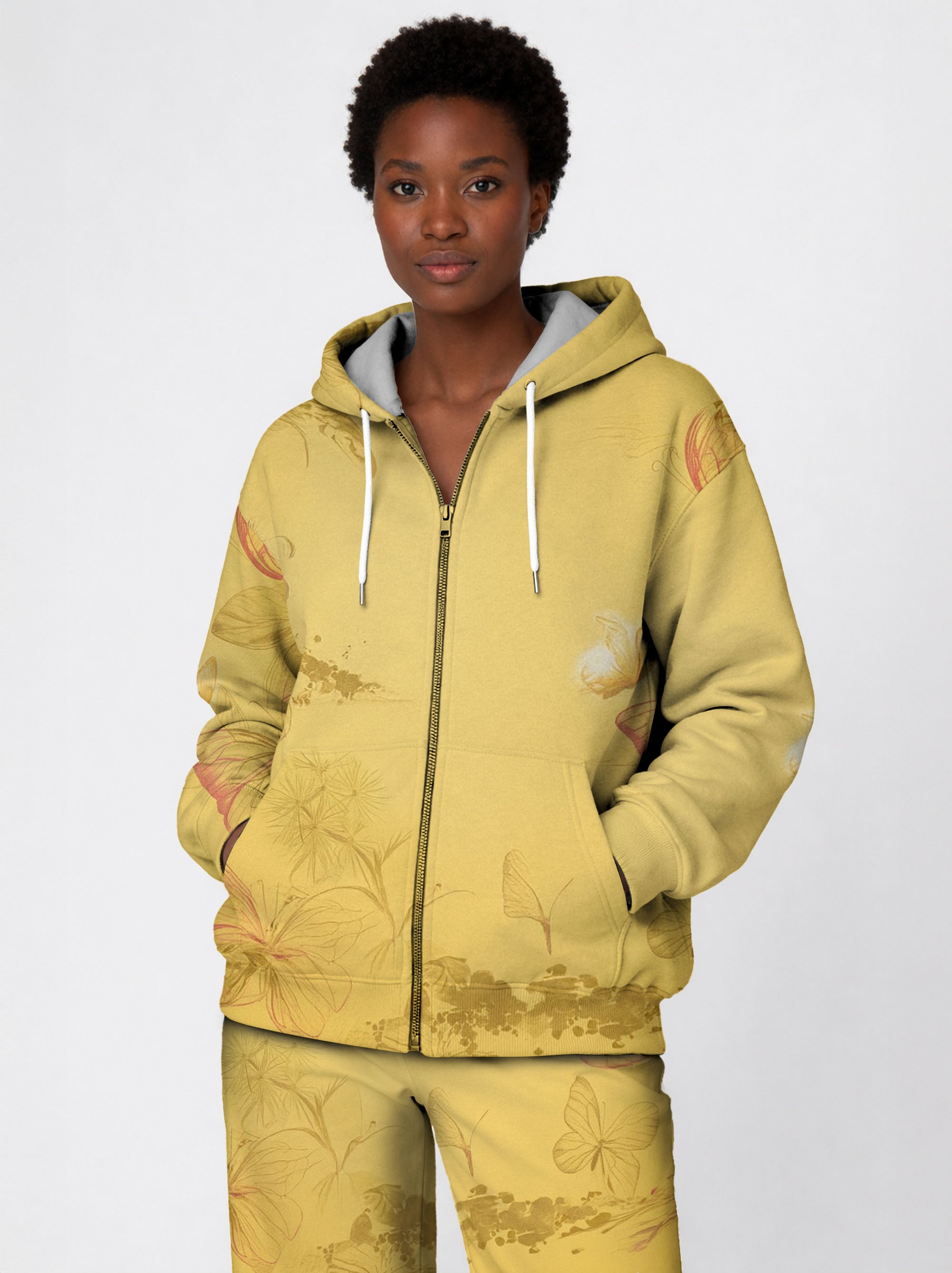 Yellow Orchid Zip Hoodie