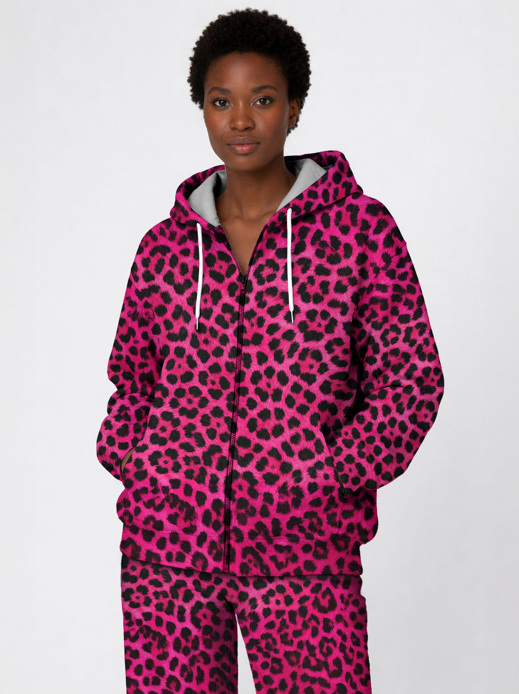 "Unstoppable" Pink Leopard Zip Hoodie