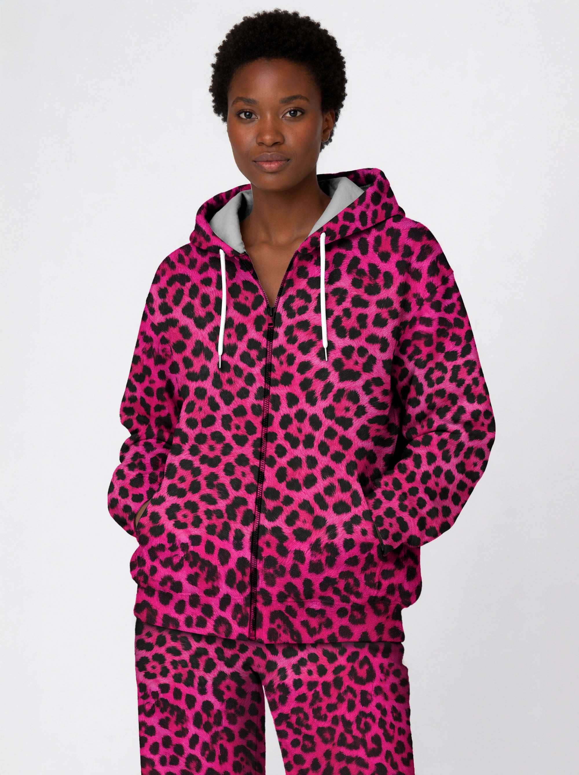 "Unstoppable" Pink Leopard Zip Hoodie