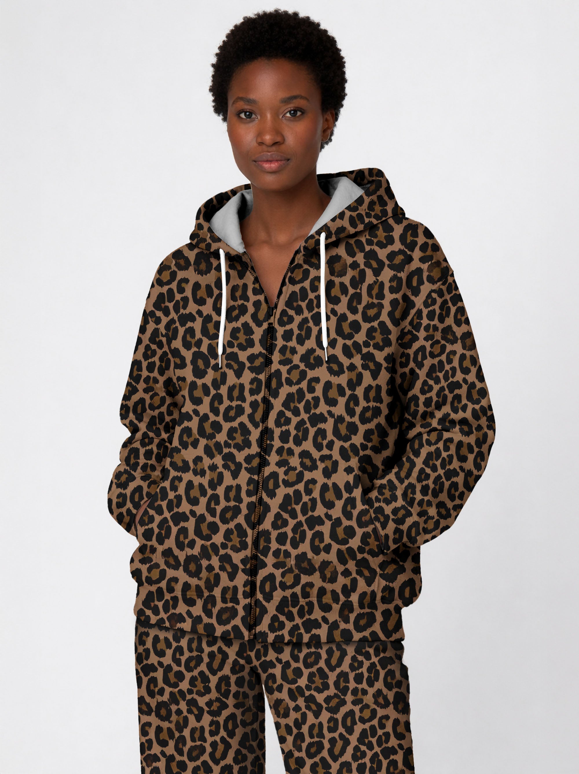 "Unstoppable" Brown Leopard Zip Hoodie