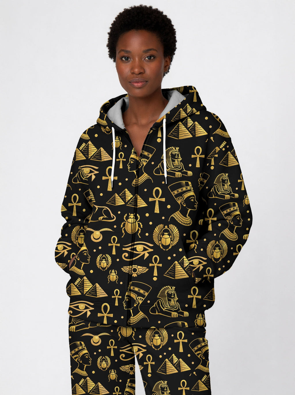 "Nefertiti" Black Gold Zip Hoodie