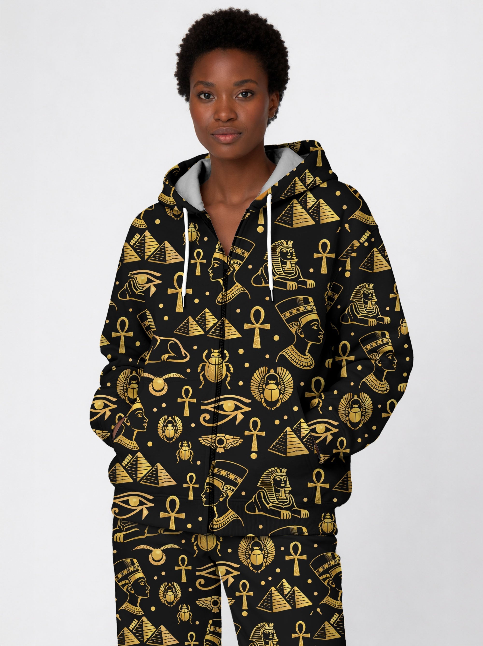 "Nefertiti" Black Gold Zip Hoodie