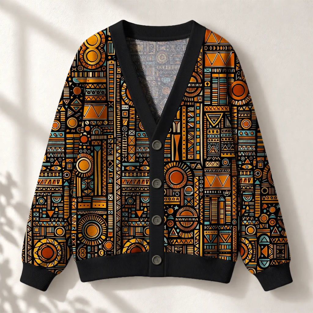 "Afrocentric Pattern" Cardigan — front view