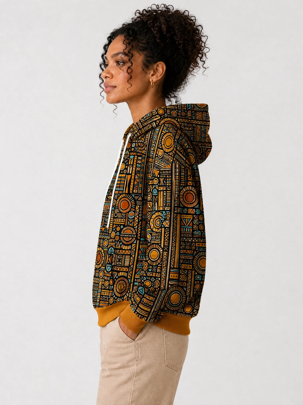 "Afrocentric Pattern" Hoodie — side view on model