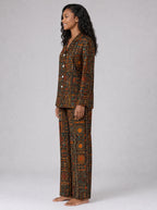 "Afrocentric Pattern" Satin Pajama Set — side view on model