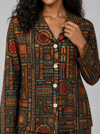 "Afrocentric Pattern" Satin Pajama Set — close-up on model