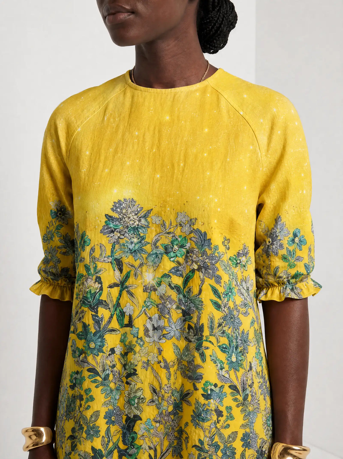 "Alfajiri" Long Sleeve Maxi Dress — close-up of the high round neckline