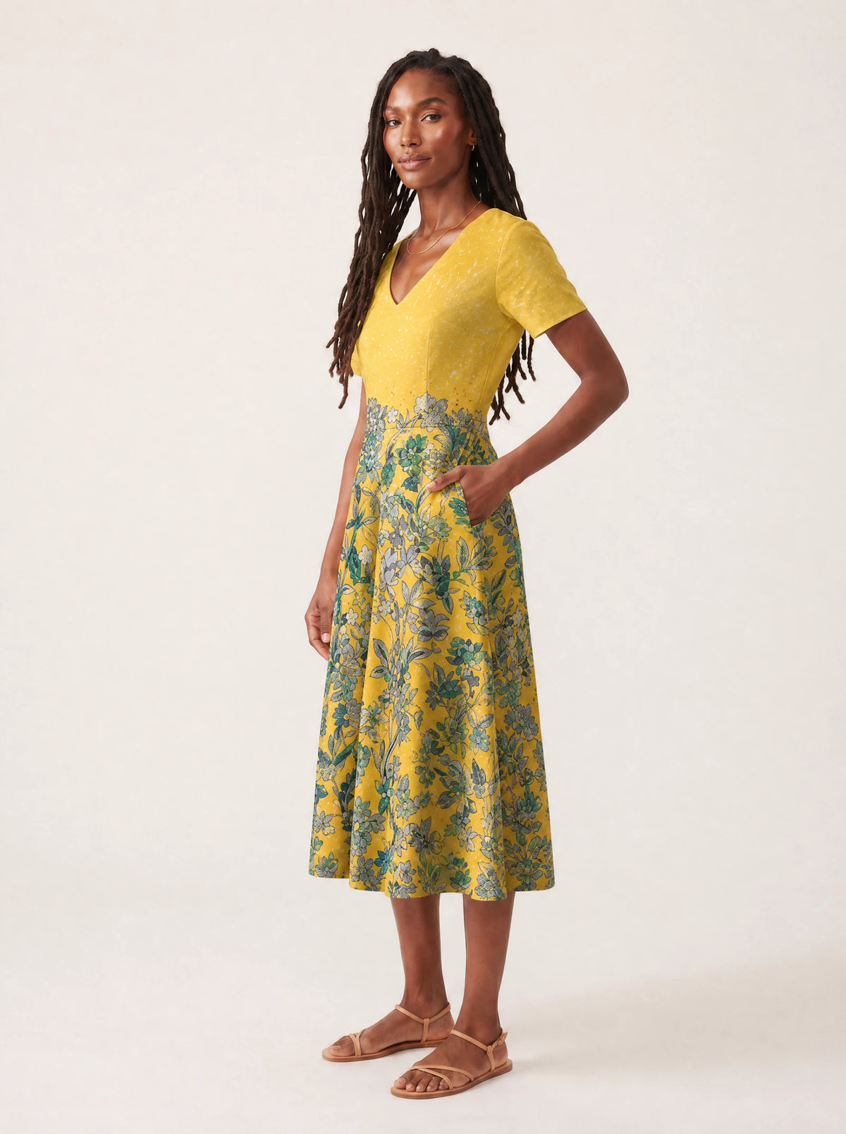 "Alfajiri" V Neck Midi Dress — full body