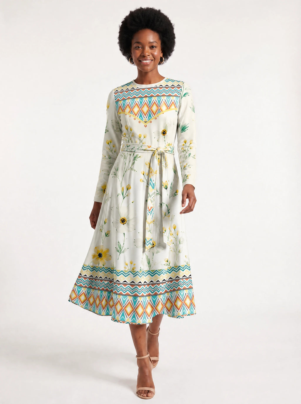 "Alizeti" Long Sleeve Midaxi Dress — front view on model