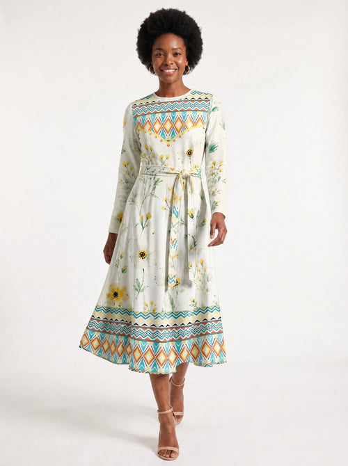 "Alizeti" Long Sleeve Midaxi Dress — front view on model