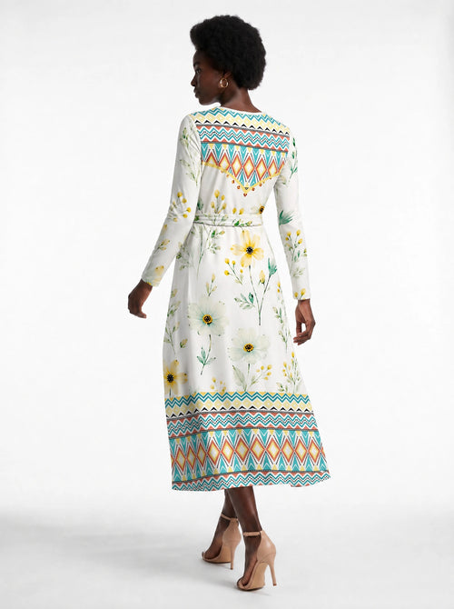 "Alizeti" Long Sleeve Midaxi Dress — back view on model