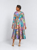 "Almasi" Long Sleeve Sweetheart Midi Dress — back view on model