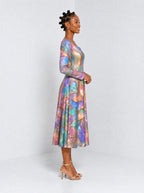 "Almasi" Long Sleeve Sweetheart Midi Dress — side view on model