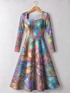 "Almasi" Long Sleeve Sweetheart Midi Dress — front view