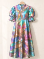 "Almasi" Puff Sleeve Dress — the dress on a hanger, front
