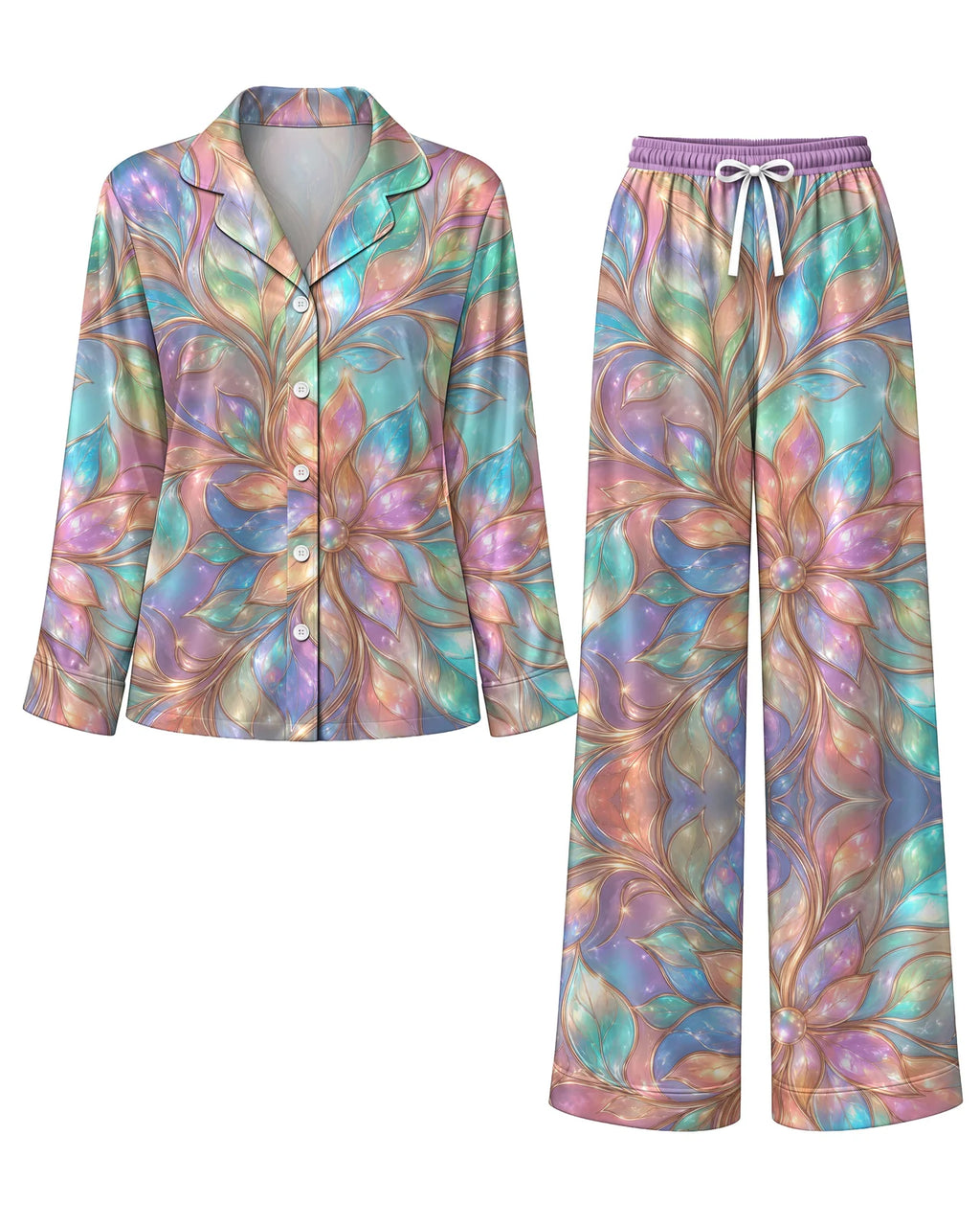 "Almasi" Pajama Set — flat lay of the shirt and pants