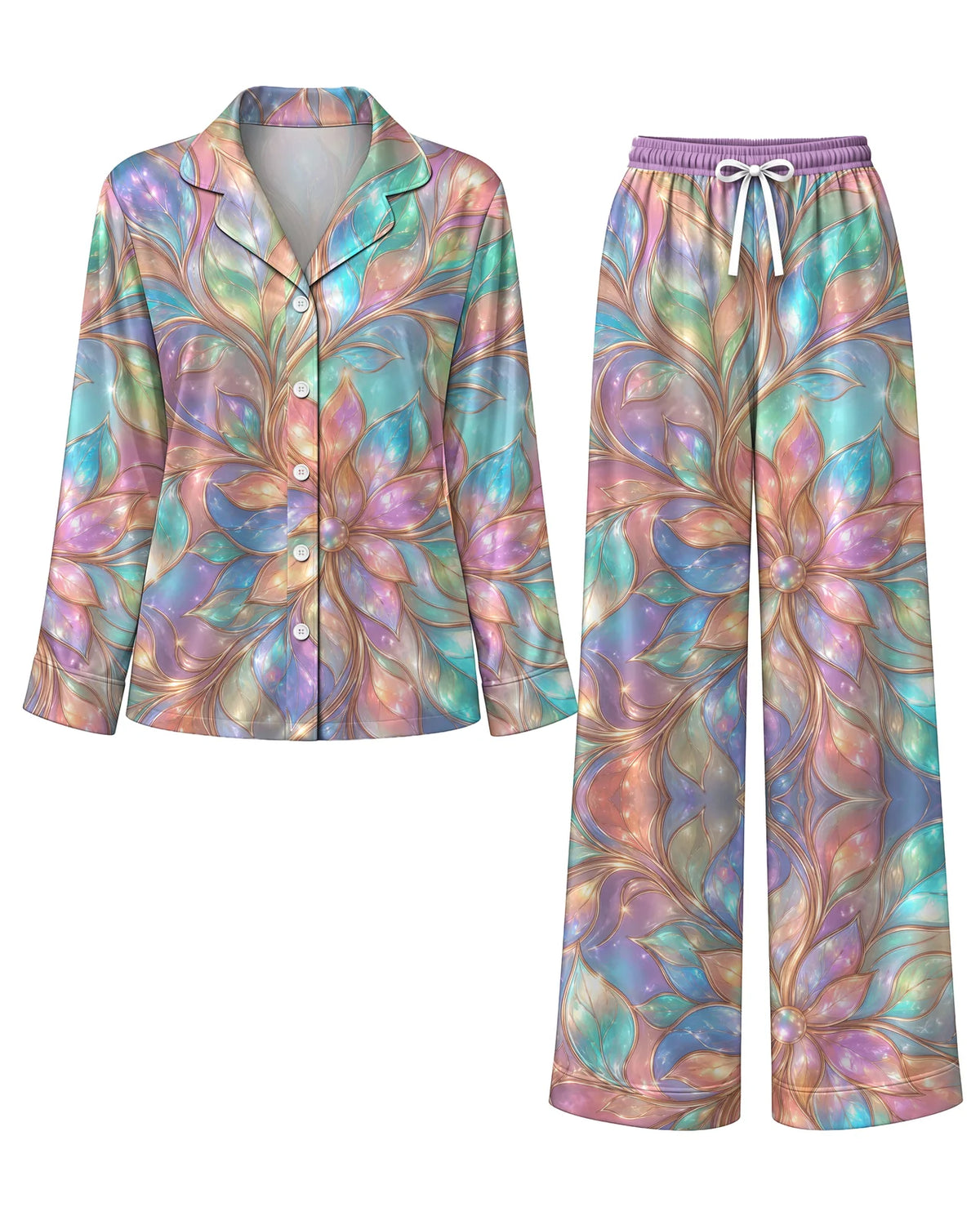 "Almasi" Pajama Set — flat lay of the shirt and pants