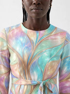 "Almasi" Long Sleeve Midaxi Dress — close-up of the round neckline and long sleeve