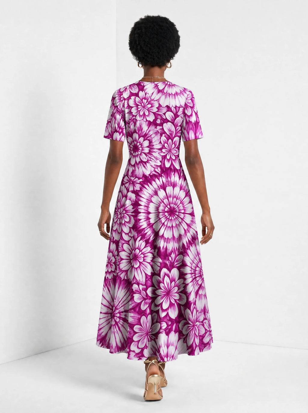 "Anasa" Short Sleeve Maxi Dress — back view on model